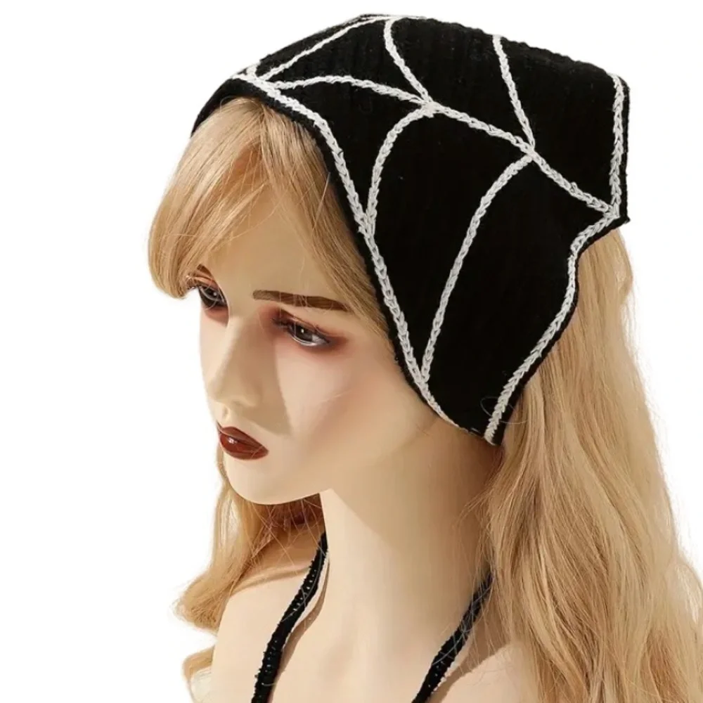 Crocheted spider web head scarf